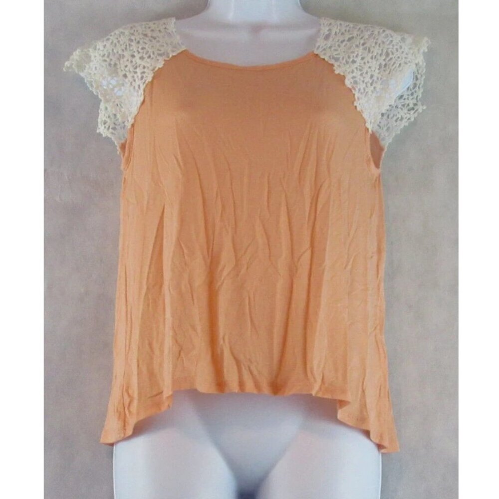 Freshman Forever Junior's Short Crochet-Sleeve Top, Apricot Orange, Small